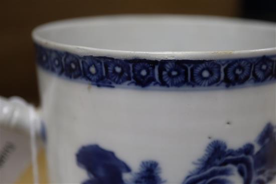 A Chinese export blue and white large mug, 18th century height 14cm